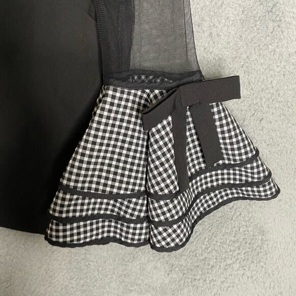 Gracia black bows plaid fancy date night dramatic bell sleeves dressy blouse S - Picture 8 of 10